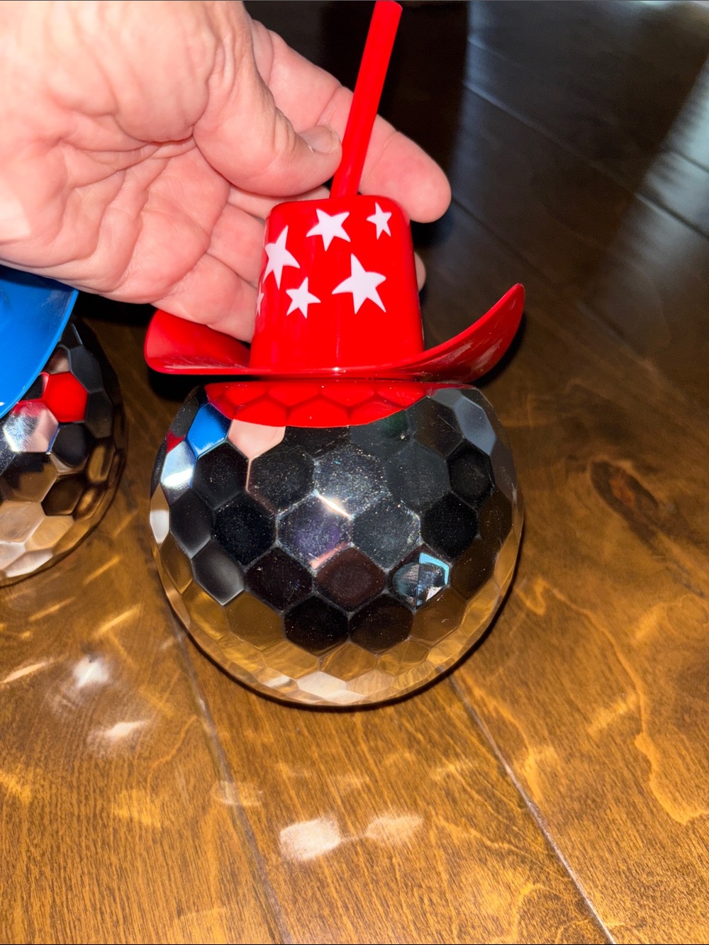 Red and Blue Star Cowboy Hat Disco Ball Drink Tumblers - Party Lights - Picture 4 of 4